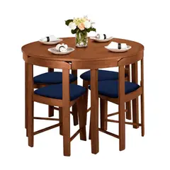 GENERICO - Juego de Comedor Circular Anabella 4 Sillas Color Azul