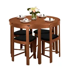 GENERICO - Juego de Comedor Circular Anabella 4 Sillas Color Negro