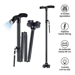 OEM - Bastón Apoyo Para Caminar Plegable Luz Led Ortopedico Antideslizante