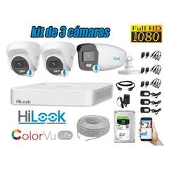 HILOOK - CÁMARAS SEGURIDAD KIT 3 FULL HD - COLORVU LITE NOCHE COLOR 1TB
