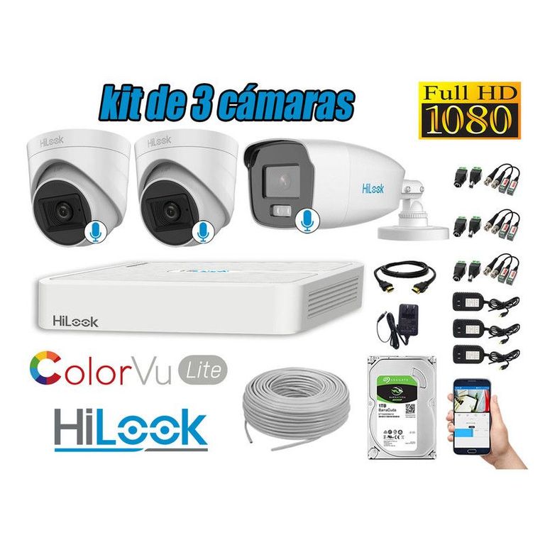 CÁMARAS SEGURIDAD KIT 3 FULL HD - COLORVU LITE NOCHE COLOR 1TB