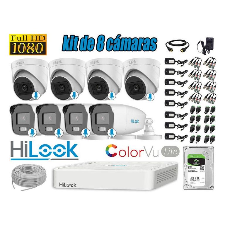 CÁMARAS SEGURIDAD KIT 8 FULL HD - COLORVU LITE NOCHE COLOR 2TB