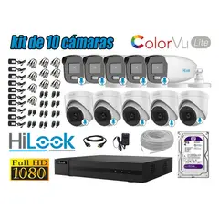 HILOOK - CÁMARAS SEGURIDAD KIT 10 FULL HD - COLORVU LITE NOCHE COLOR 2TB
