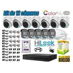 HILOOK - CÁMARAS SEGURIDAD KIT 12 FULL HD - COLORVU LITE NOCHE COLOR 1TB