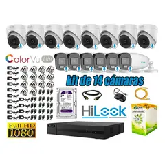 HILOOK - CÁMARAS SEGURIDAD KIT 14 FULL HD - COLORVU LITE NOCHE COLOR 2TB