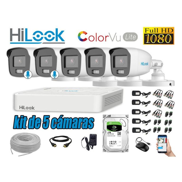 CÁMARAS SEGURIDAD EXTERIOR KIT 5 1080P COLORVU LITE NOCHE COLOR
