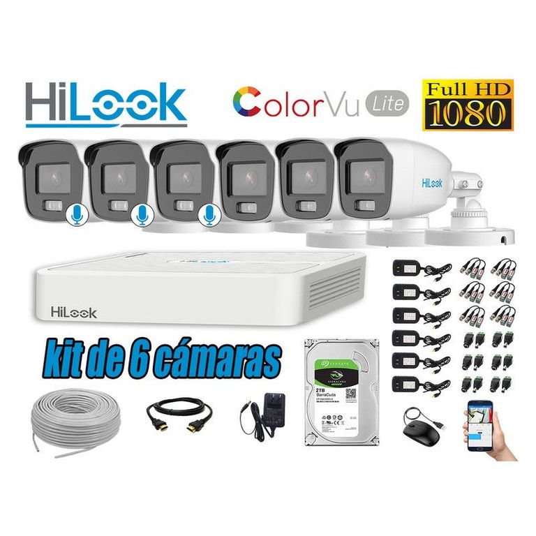 CÁMARAS SEGURIDAD EXTERIOR KIT 6 1080P COLORVU LITE NOCHE COLOR
