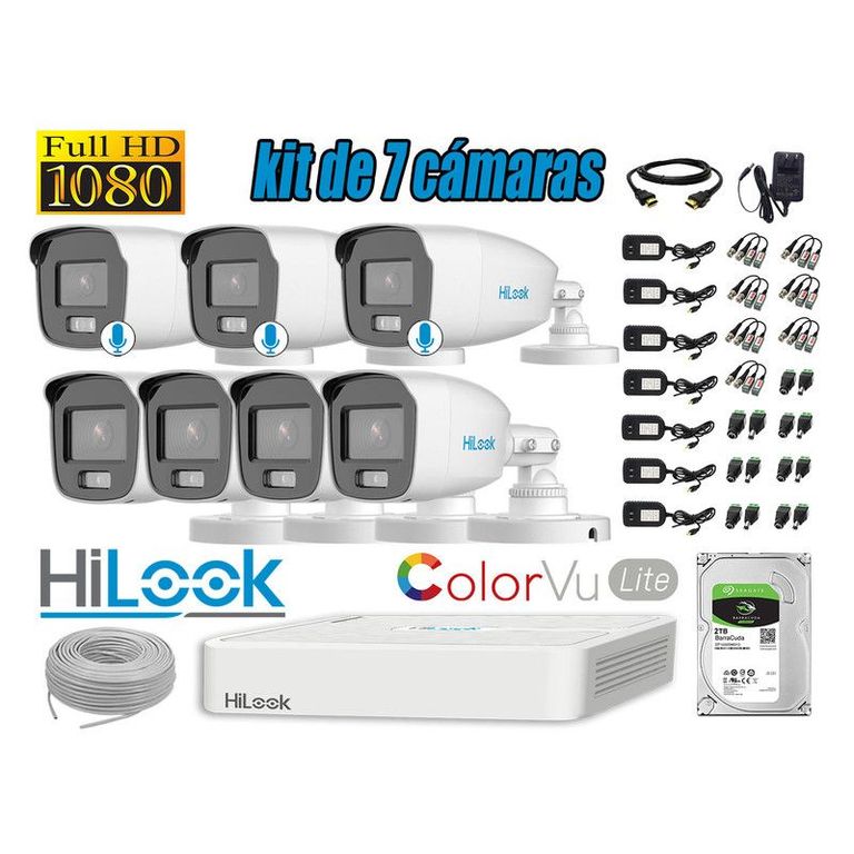 CÁMARAS SEGURIDAD EXTERIOR KIT 7 1080P COLORVU LITE NOCHE COLOR