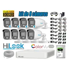 HILOOK - CÁMARAS SEGURIDAD EXTERIOR KIT 8 1080P COLORVU LITE NOCHE COLOR