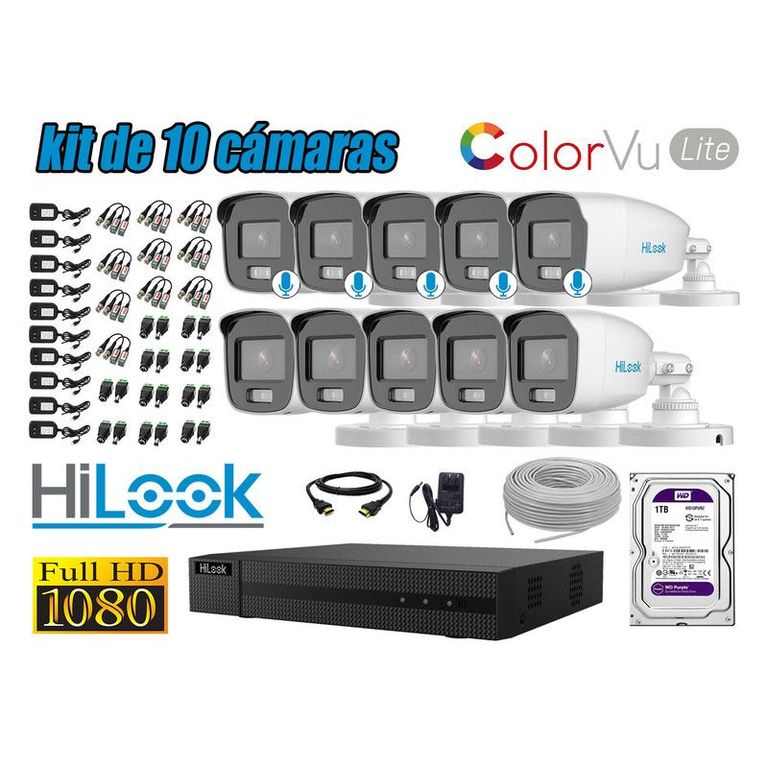 CÁMARAS SEGURIDAD EXTERIOR KIT 10 1080P NOCTURNA COLORVU LITE