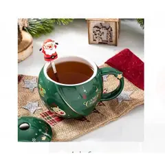 GENERICO - Tazas navideñas de ceramica + cucharitas de alta calidad