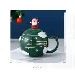 GENERICO - Tazas navideñas de ceramica + cucharitas verde