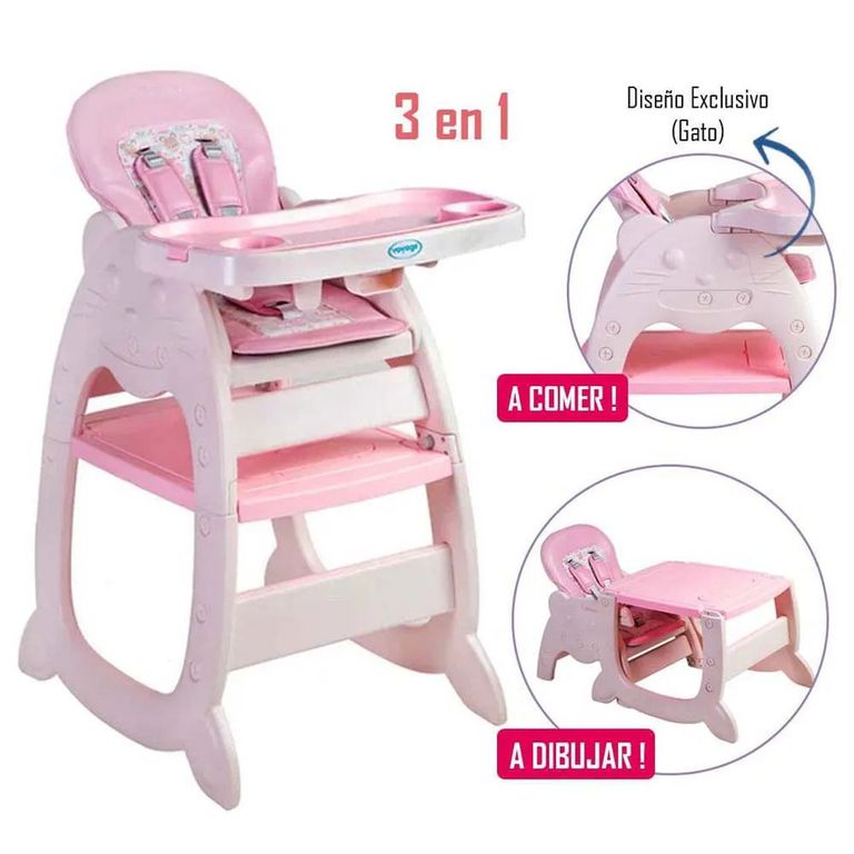 Silla de Comer Gato 3 en 1 Rosado