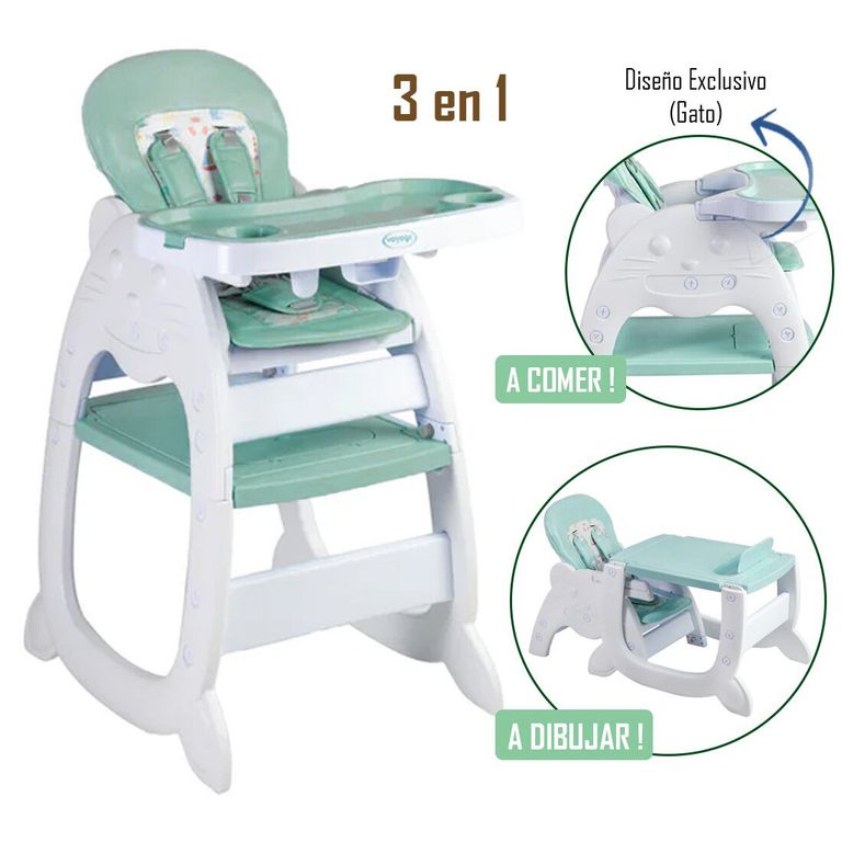 Silla de comer gato 3 en 1 verde