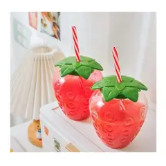 GENERICO - Vaso de fresa con luz led de pajita para zumo de bebidas tropicales