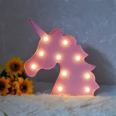 GENERICO - Lámpara led cabeza de unicornio decoración 10 luces - rosado