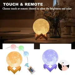 GENERICO - Lámpara luna 3d control remoto recargable usb