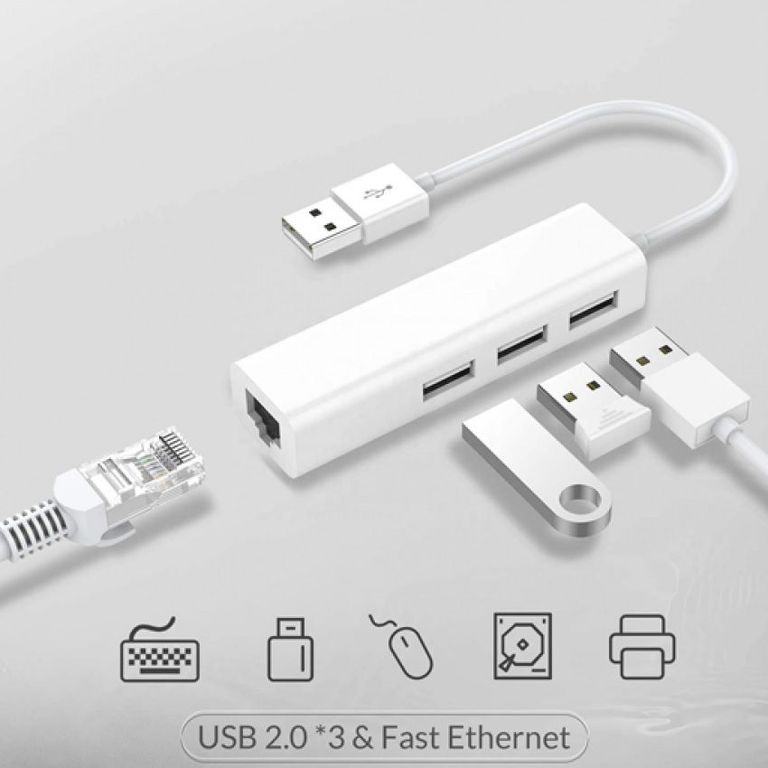 Hub Adaptador de Red Tipo Usb Rj45 LAN + 3 Puertos USB Windows Mac