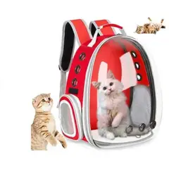 GENERICO - Mochila para gato mascota perro todo transparente - rojo