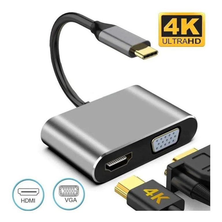 Cable Adaptador 4k convertidor usb tipo c a hdmi + vga thunderbolt 3 4