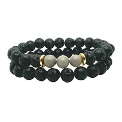 LUCYANA JOYAS Y ACCESORIOS - Juego de Pulsera para Hombre con Piedra Volcánica o Lava y Jaspe