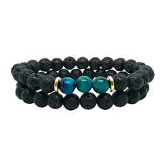 LUCYANA JOYAS Y ACCESORIOS - Juego de Pulsera para Hombre con Piedra Volcánica y Ojo de Tigre Azul
