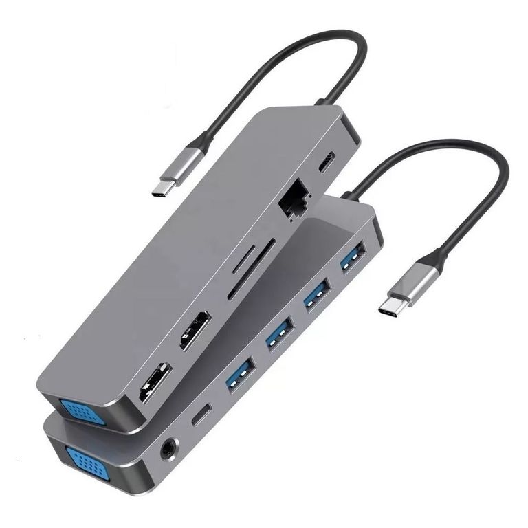 Hub Adaptador 13 en 1 Tipo C Gigabit Multiport Hdmi Vga - Aluminio