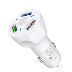 OEM - Cargador de Auto Carro 3 puertos USB Carga Rapida 35W Blanco
