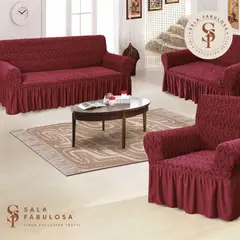 SALA FABULOSA - Funda de mueble 3-2-1 asientos Sala fabulosa-Guinda-Relieve diamante