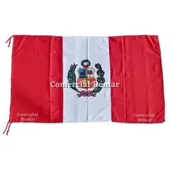 PERU - Bandera de Perú 135x85cm CALIDAD A1 de Tela Lanilla Con Escudo