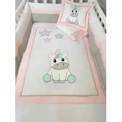 GENERICO - Set De Cuna - Diseño Bordado Unicornio bebe - Blanco