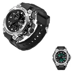 SANDA - RELOJ HOMBRE DEPORTIVO ANALÓGICO DIGITAL NEGRO PLATEADO PL39