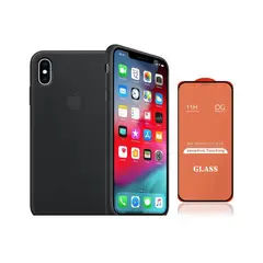 GENERICO - Case Silicona Iphone Xr Negro + Mica De Vidrio Completo