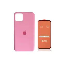 GENERICO - Case Silicona Iphone 11 Rosa + Mica De Vidrio Completo