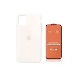 GENERICO - Case Silicona Iphone 11 Blanco + Mica De Vidrio Completo