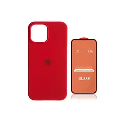 GENERICO - Case Silicona Iphone 12 Pro Rojo + Mica De Vidrio Completo
