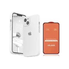 GENERICO - Case Silicona Con P/Cámara Iphone 13 Blanco + Mica De Vidrio Completo