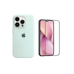 GENERICO - Case Silicona Iphone 14 Pro Max Turquesa + Mica De Vidrio Completo