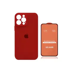 GENERICO - Case Silicona Con P/Cámara Iphone 13 Pro Max Rojo + Mica De Vidrio Completo