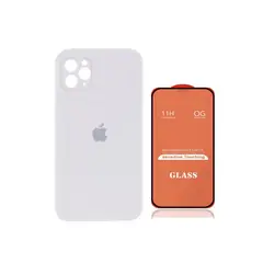 GENERICO - Case Silicona Con P/Cámara Iphone 13 Pro Max Blanco + Mica De Vidrio Completo