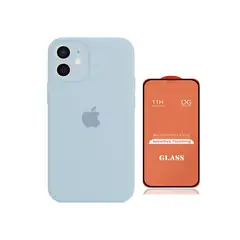 GENERICO - Case Silicona Con P/Cámara Iphone 11 Celeste Bebe + Mica De Vidrio Completo