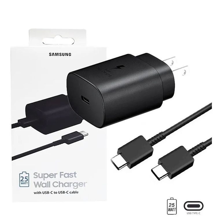 Cargador USB C de 25W Carga Rápida Galaxy S20 S21 S21 Ultra S10 Negro