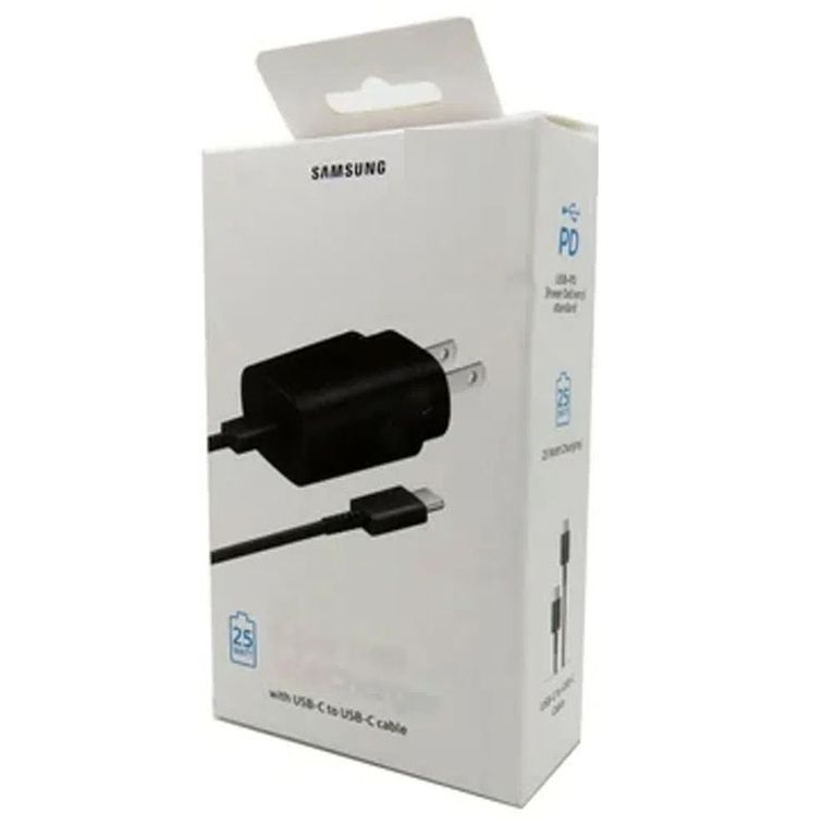 Cargador USB C de 25W Carga Rápida Galaxy S20 S21 S21 Ultra S10 Negro