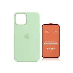 GENERICO - Case Silicona Iphone 12 Pro Max Menta + Mica De Vidrio Completo
