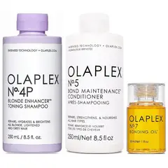 OLAPLEX - N°4P + N°5 + N°7 Shampoo Cabello Rubio Acondicionador Aceite