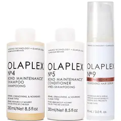 OLAPLEX - N°4 + N° 5 + N°9 Shampoo Reparador + Acondicionador + Sérum