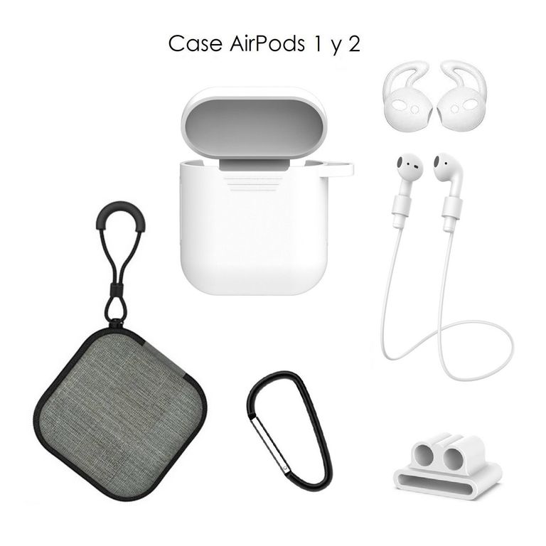 Case Estuche Funda Protector para Apple AirPods - Kit 5 En 1 - BLANCO