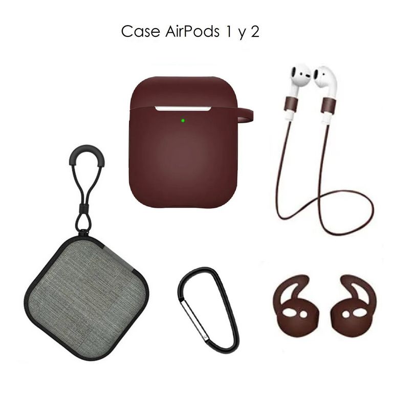Case Estuche Funda Protector para Apple AirPods - Kit 5 En 1 - MARRON