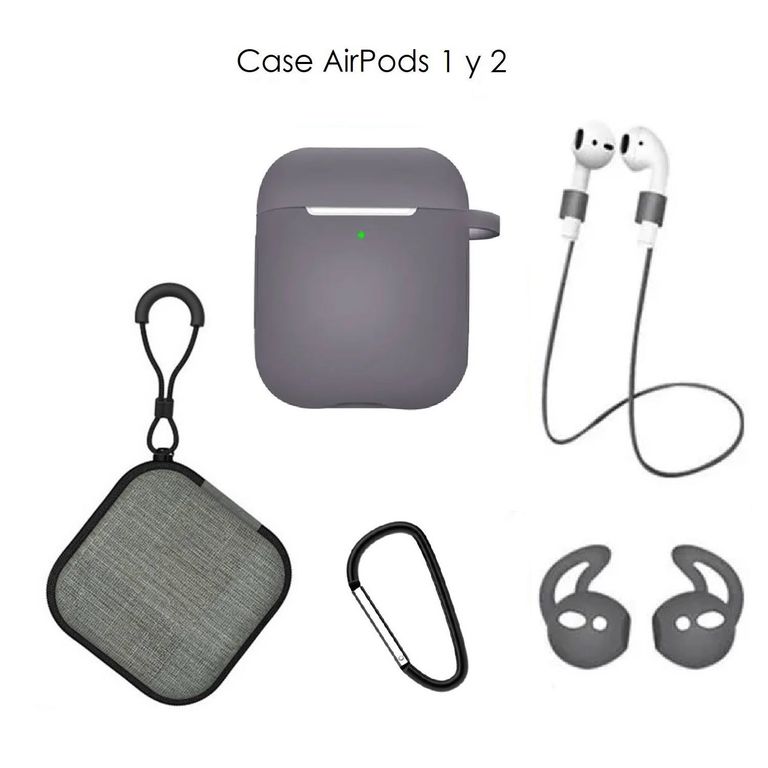 Case Estuche Funda Protector para Apple AirPods - Kit 5 En 1 - GRIS