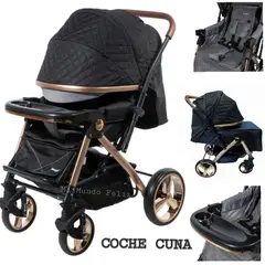 BABY HAPPY - Coche para Bebe Amplio con Cubrepies Gold Negro
